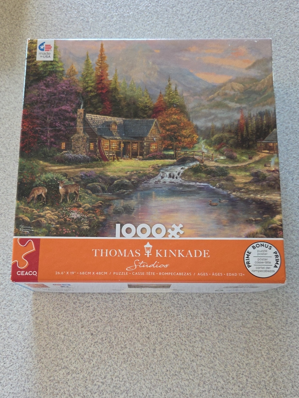 Thomas Kinkade Puzzle - Orange, Green, Blue Scenic Cottage